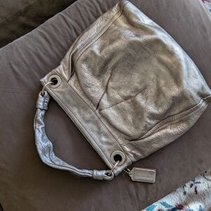 Coach Silver Hobo Bag with Metal Hardware
